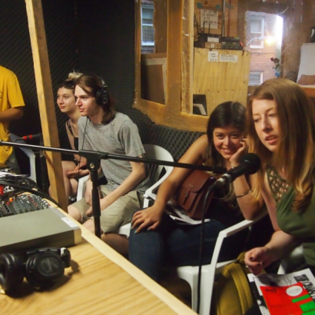 Students on the radio show at Thomas Hirschhorn's "Gramsci Monument," Bronx, NY